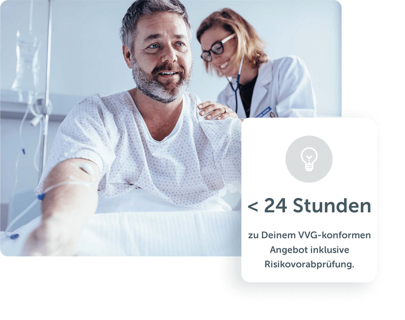 Mann wird im Krankenhaus von einer Ärztin untersucht plus Icon zu WIFO-Service für Versicherungsmakler